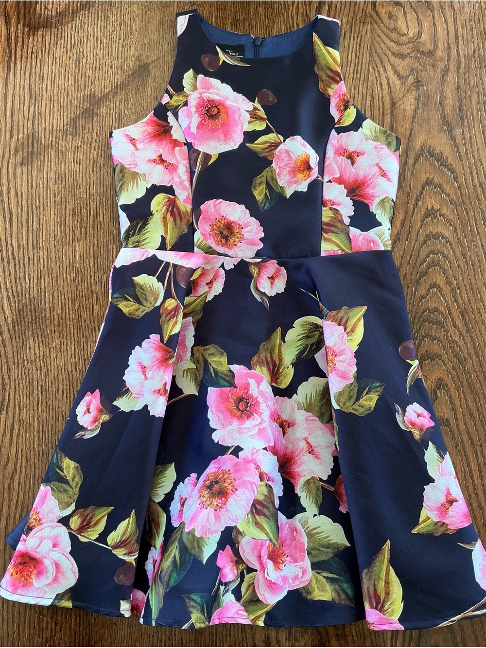 Un Deux Trois-Navy Dress with Pink Floral Print